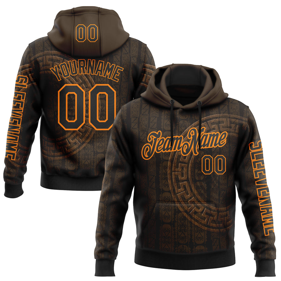 Custom Black Bay Orange 3D Pattern Design Ethnic Tribal Sportswear Pullover Sweatshirt Hoodie