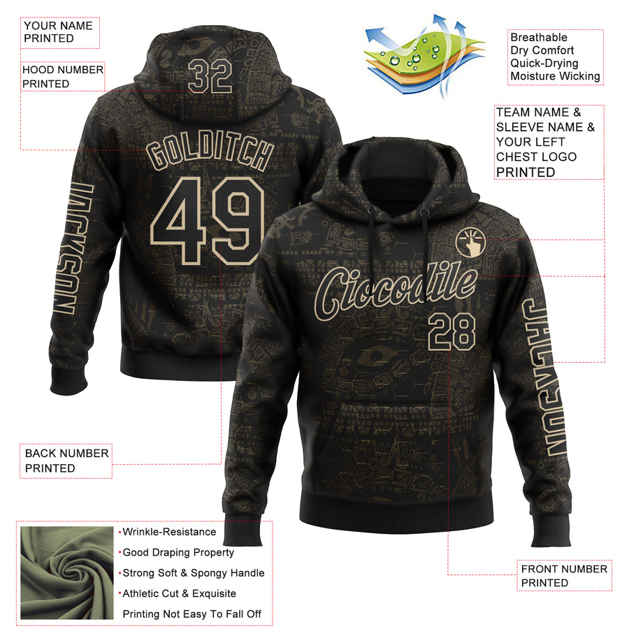 Custom Black City Cream 3D Pattern Design Ethnic Tribal Sportswear Pullover Sweatshirt Hoodie