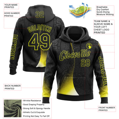 Custom Black Neon Yellow 3D Pattern Design Ethnic Tribal Sportswear Pullover Sweatshirt Hoodie