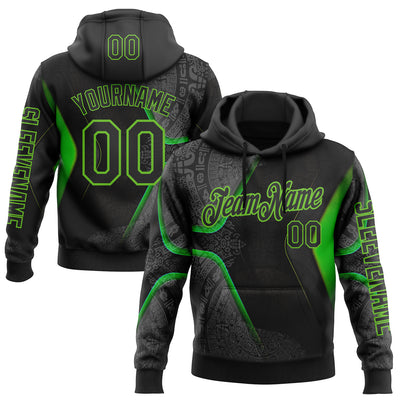 Custom Black Aurora Green 3D Pattern Design Ethnic Tribal Sportswear Pullover Sweatshirt Hoodie
