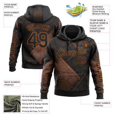 Custom Black Texas Orange 3D Pattern Design Ethnic Tribal Sportswear Pullover Sweatshirt Hoodie