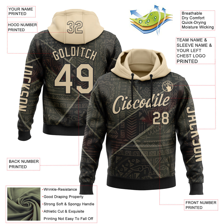 Custom Black City Cream 3D Pattern Design Ethnic Tribal Sportswear Pullover Sweatshirt Hoodie