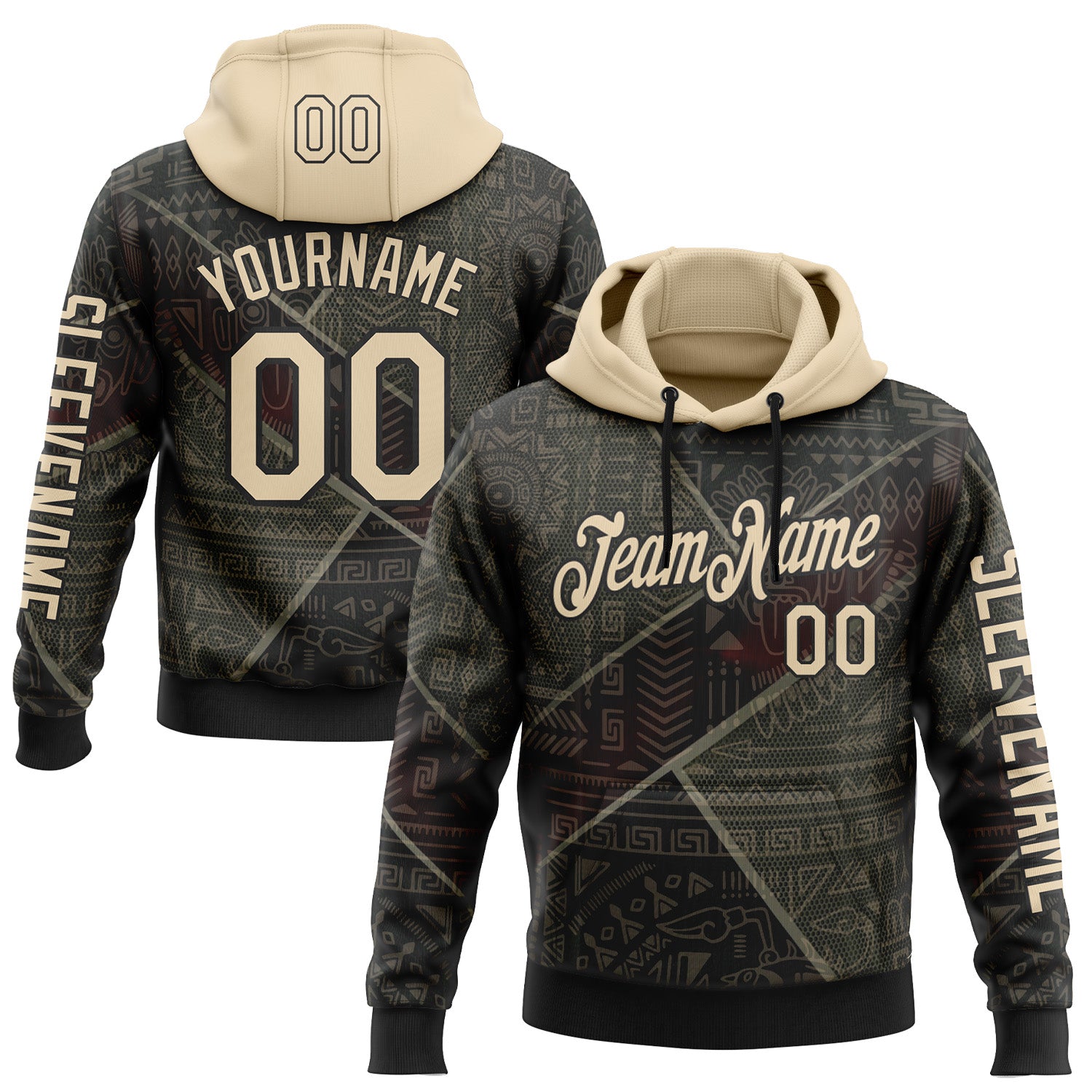 Custom Black City Cream 3D Pattern Design Ethnic Tribal Sportswear Pullover Sweatshirt Hoodie