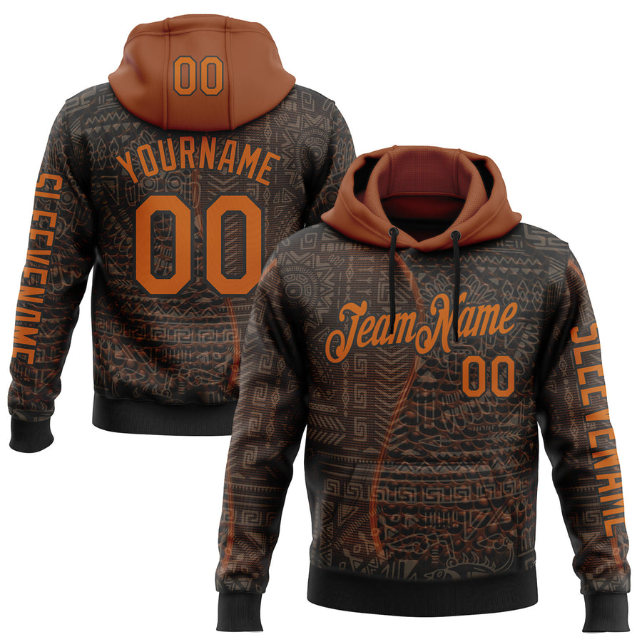 Custom Black Texas Orange 3D Pattern Design Ethnic Tribal Sportswear Pullover Sweatshirt Hoodie