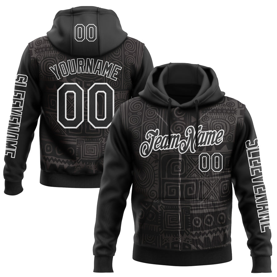 Custom Black White 3D Pattern Design Ethnic Tribal Sportswear Pullover Sweatshirt Hoodie