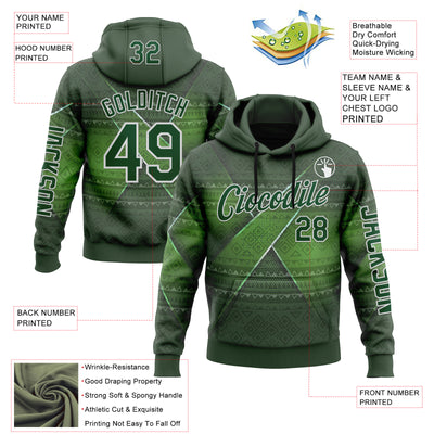 Custom Green White 3D Pattern Design Ethnic Tribal Sportswear Pullover Sweatshirt Hoodie