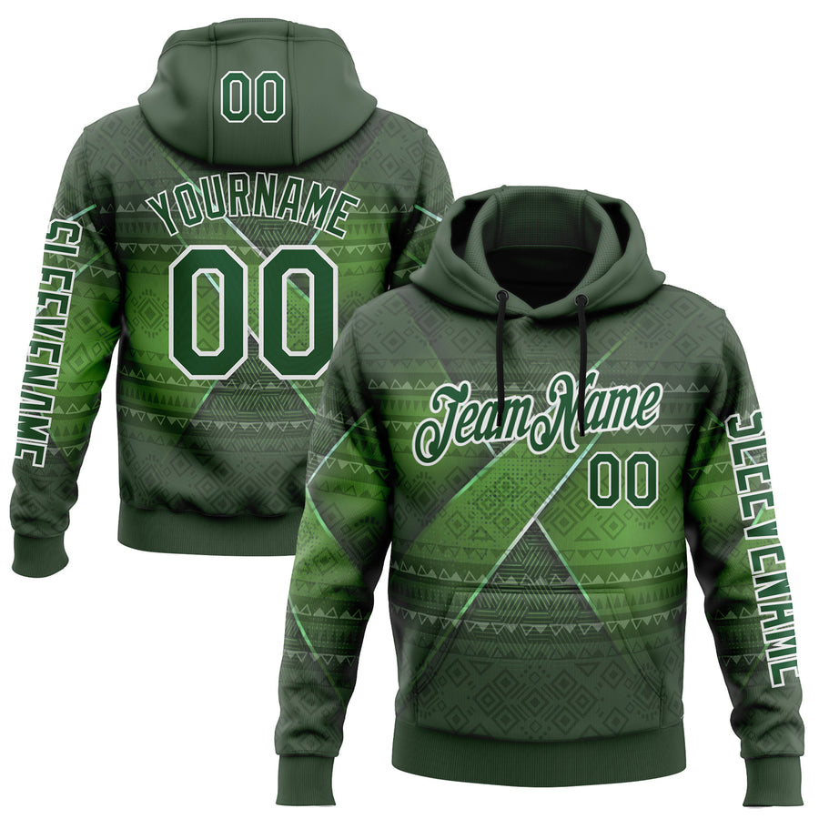 Custom Green White 3D Pattern Design Ethnic Tribal Sportswear Pullover Sweatshirt Hoodie