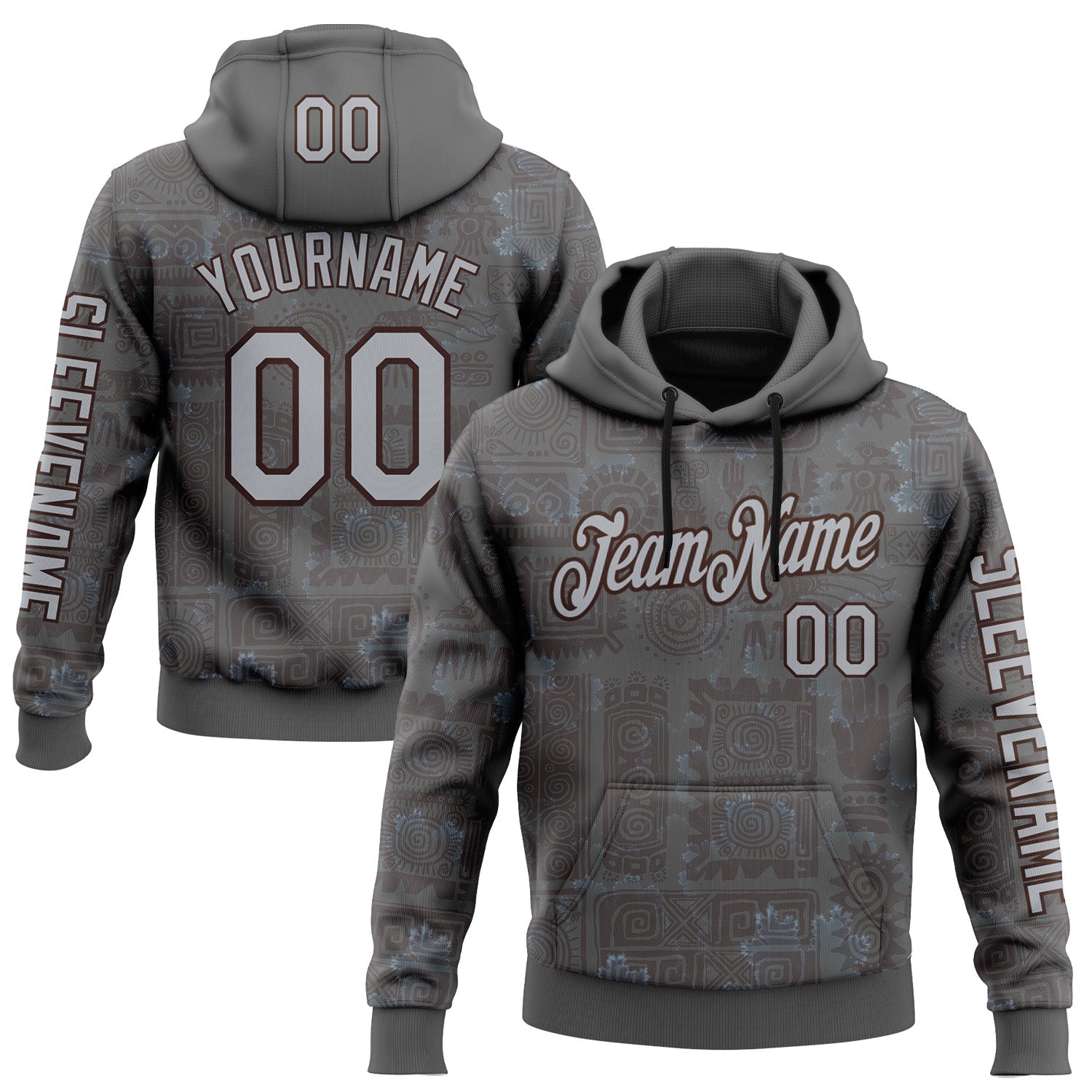 Custom Gray Brown 3D Pattern Design Ethnic Tribal Sportswear Pullover Sweatshirt Hoodie