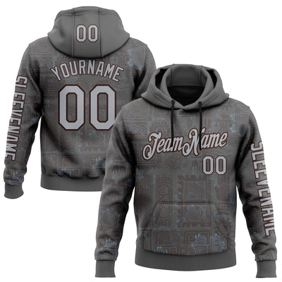 Custom Gray Brown 3D Pattern Design Ethnic Tribal Sportswear Pullover Sweatshirt Hoodie