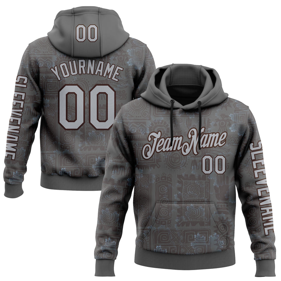 Custom Gray Brown 3D Pattern Design Ethnic Tribal Sportswear Pullover Sweatshirt Hoodie