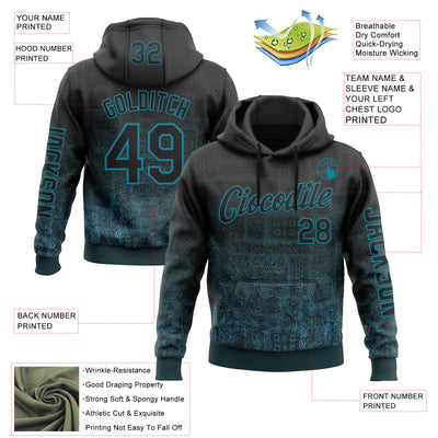 Custom Black Teal 3D Pattern Design Ethnic Tribal Sportswear Pullover Sweatshirt Hoodie