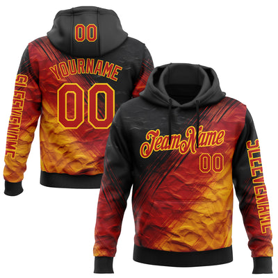 Custom Black Red-Yellow 3D Pattern Design Gradient Ethnic Tribal Sportswear Pullover Sweatshirt Hoodie