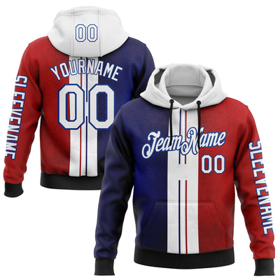 Custom Red White Blue-Royal 3D Pattern Design France Inspired Sports Pullover Sweatshirt Hoodie