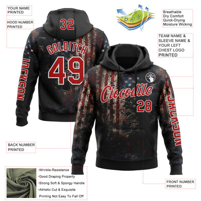 Custom Black Red-White 3D American Flag Sports Pullover Sweatshirt Hoodie