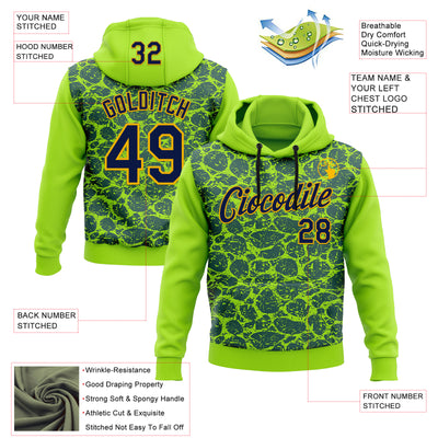 Custom Stitched Neon Green Navy-Gold 3D Pattern Design Crocodile Skin Print Sportswear Pullover Sweatshirt Hoodie