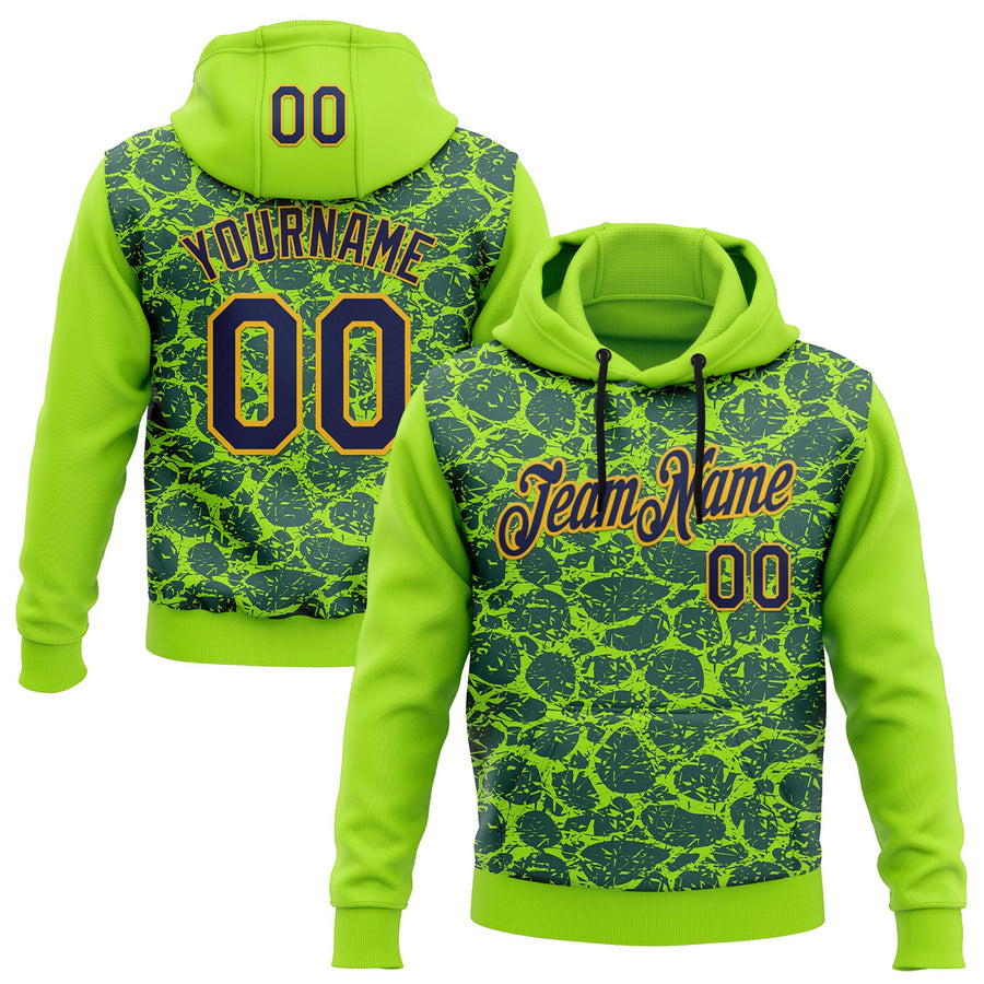 Custom Stitched Neon Green Navy-Gold 3D Pattern Design Crocodile Skin Print Sportswear Pullover Sweatshirt Hoodie