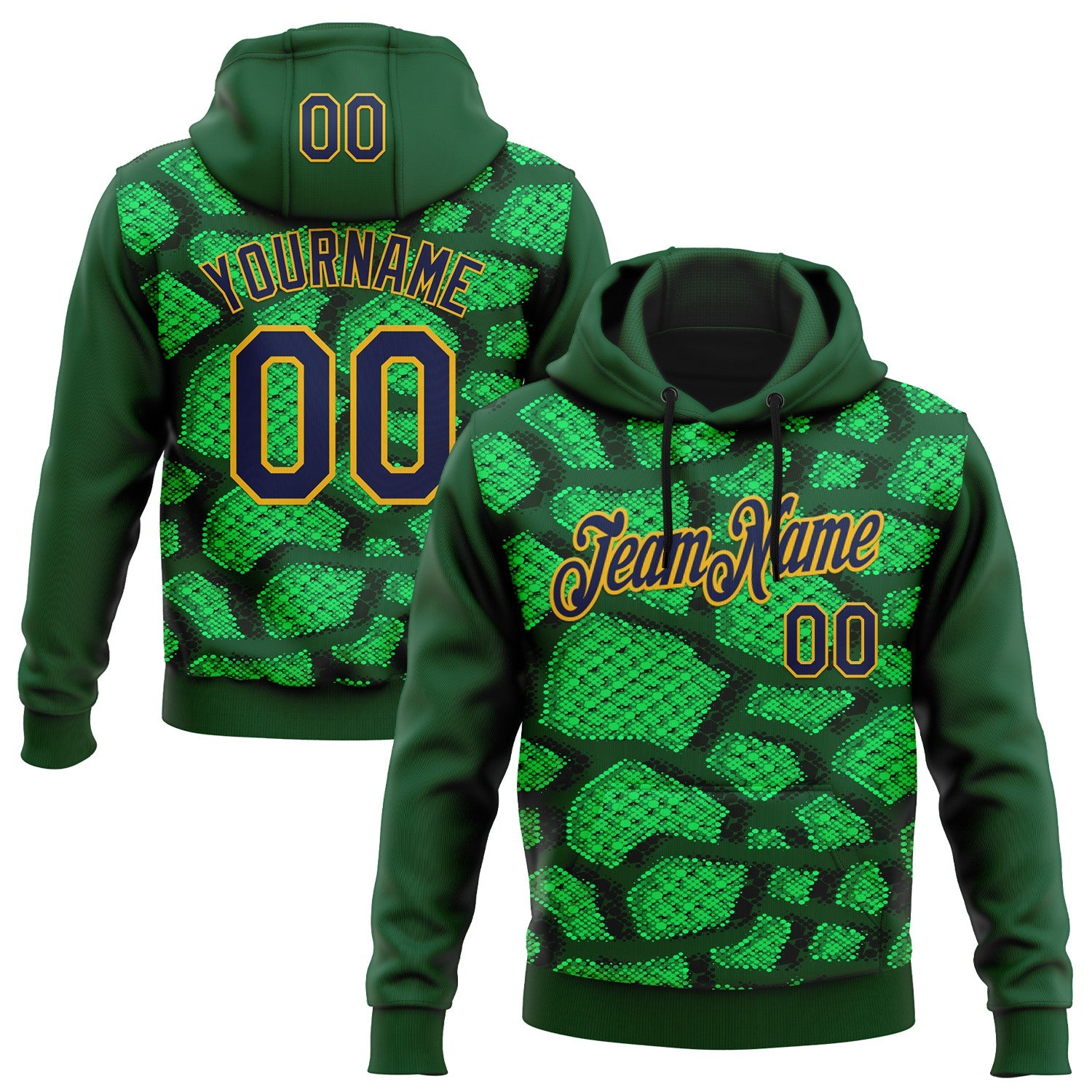 Custom Stitched Green Navy-Gold 3D Pattern Design Crocodile Skin Print Sportswear Pullover Sweatshirt Hoodie