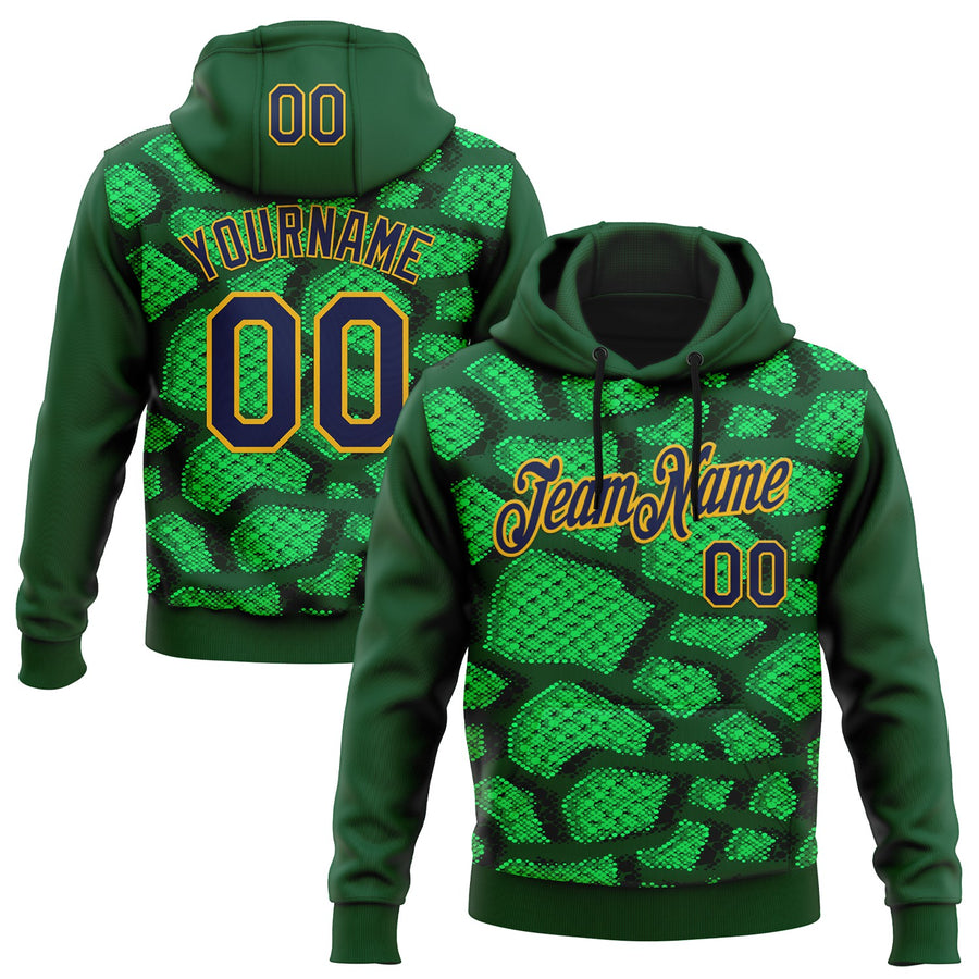 Custom Stitched Green Navy-Gold 3D Pattern Design Crocodile Skin Print Sportswear Pullover Sweatshirt Hoodie