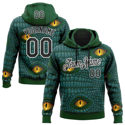 Custom Stitched Green Black-White 3D Pattern Design Crocodile Skin Print Sportswear Pullover Sweatshirt Hoodie