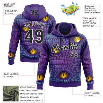Custom Stitched Purple Black-White 3D Pattern Design Crocodile Skin Print Sportswear Pullover Sweatshirt Hoodie