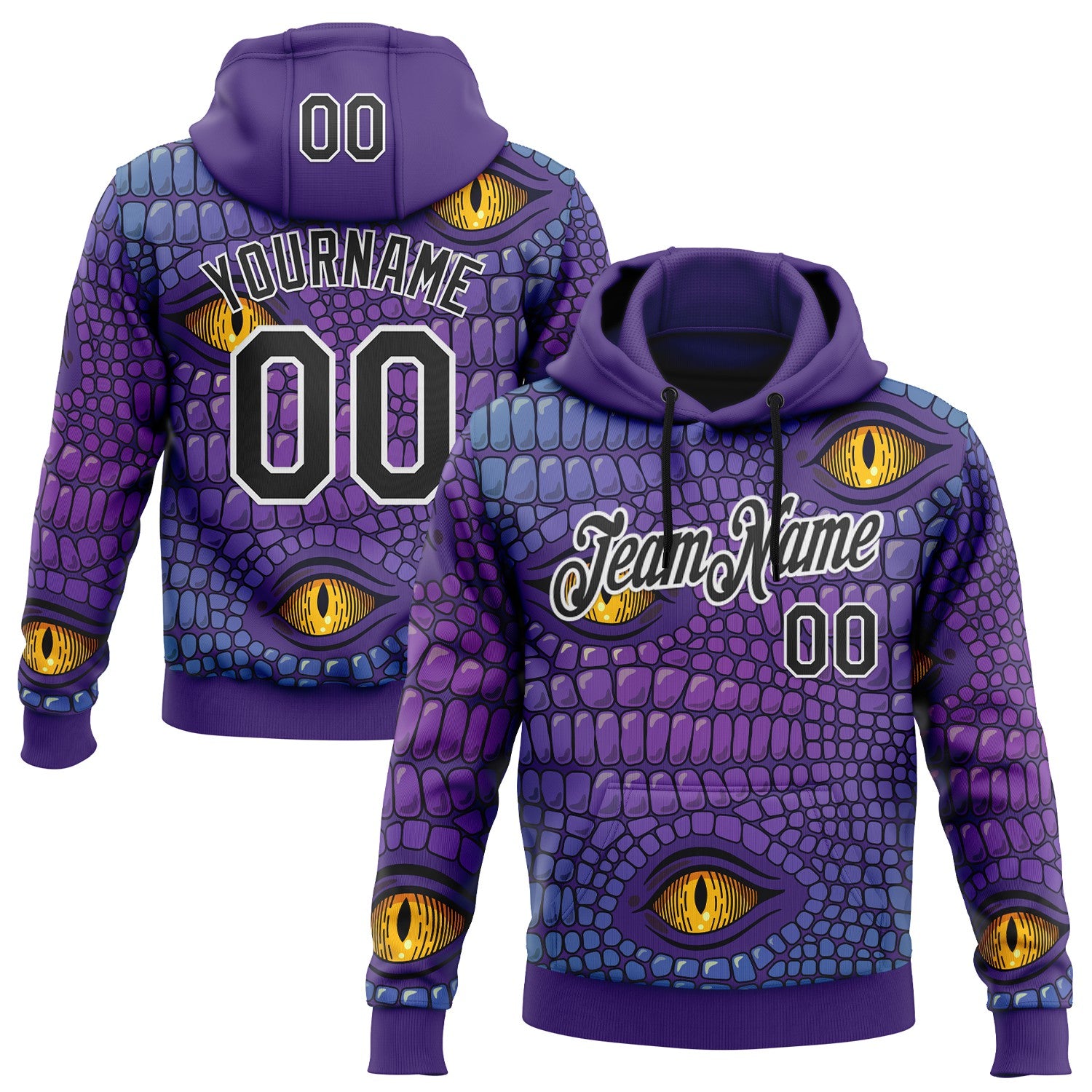 Custom Stitched Purple Black-White 3D Pattern Design Crocodile Skin Print Sportswear Pullover Sweatshirt Hoodie
