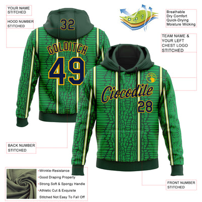 Custom Stitched Green Navy-Gold 3D Pattern Design Crocodile Skin Print Sportswear Pullover Sweatshirt Hoodie