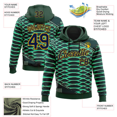 Custom Stitched Green Navy-Gold 3D Pattern Design Crocodile Skin Print Sportswear Pullover Sweatshirt Hoodie