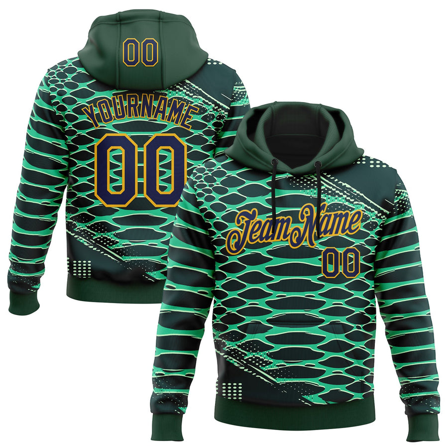 Custom Stitched Green Navy-Gold 3D Pattern Design Crocodile Skin Print Sportswear Pullover Sweatshirt Hoodie