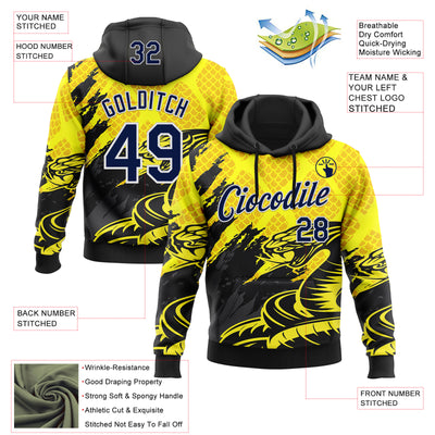 Custom Stitched Yellow Navy Black-White 3D Pattern Design Snake Skin Print Sportswear Pullover Sweatshirt Hoodie