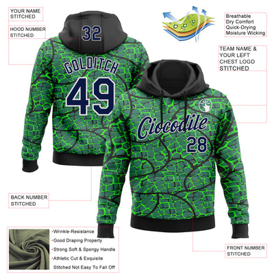 Custom Stitched Green Navy Black-White 3D Pattern Design Crocodile Skin Print Sportswear Pullover Sweatshirt Hoodie