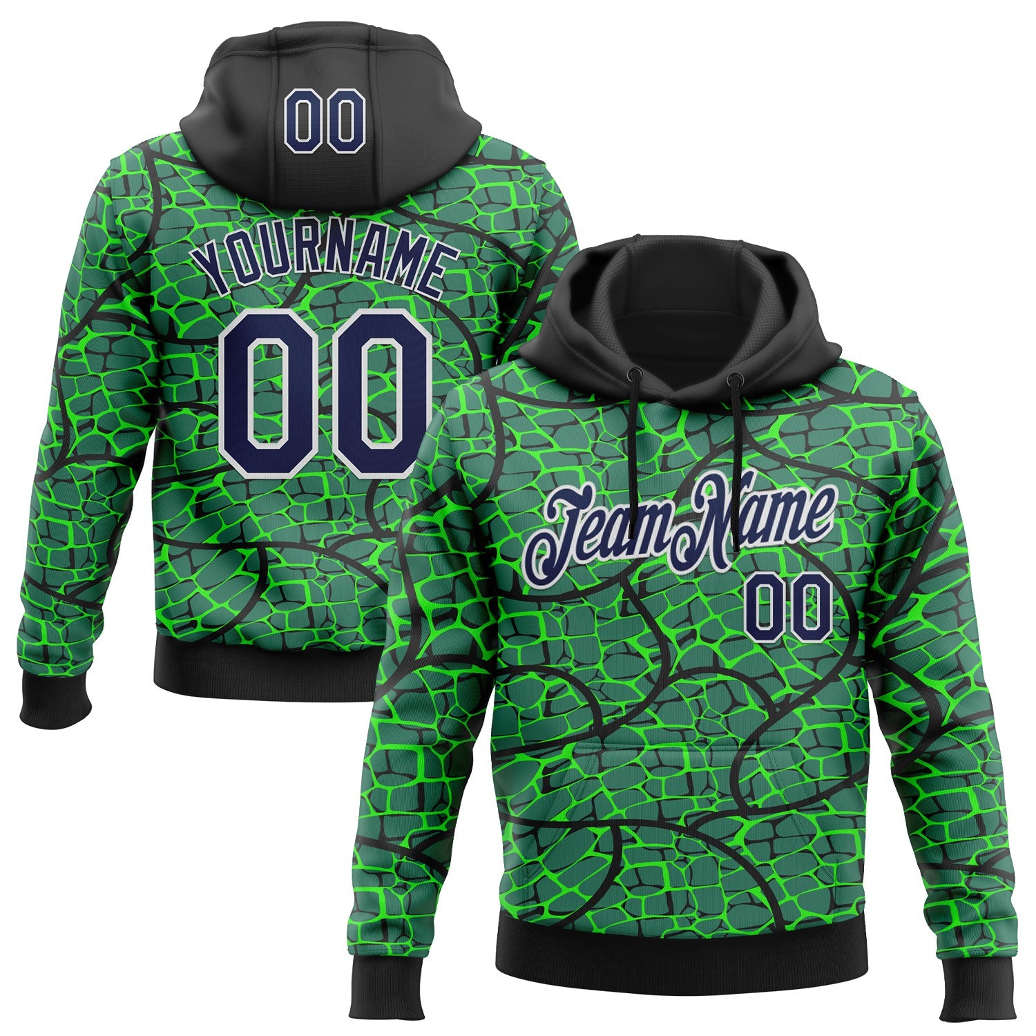 Custom Stitched Green Navy Black-White 3D Pattern Design Crocodile Skin Print Sportswear Pullover Sweatshirt Hoodie