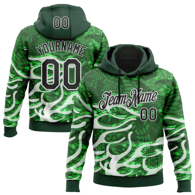 Custom Stitched Green Black-White 3D Pattern Design Snake Skin Print Sportswear Pullover Sweatshirt Hoodie