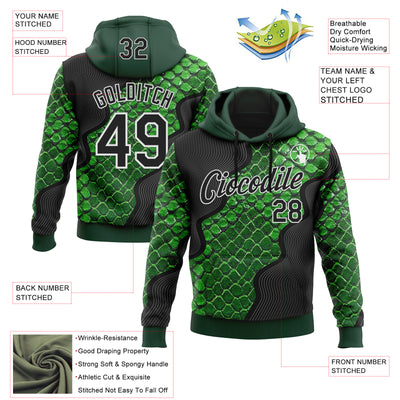 Custom Stitched Green Black-White 3D Pattern Design Snake Skin Print Sportswear Pullover Sweatshirt Hoodie