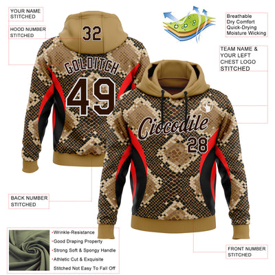Custom Stitched Old Gold Brown Black Red-White 3D Pattern Design Snake Skin Print Sportswear Pullover Sweatshirt Hoodie