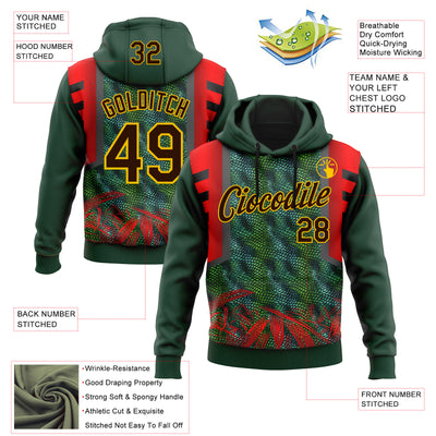 Custom Stitched Green Brown Red-Yellow 3D Pattern Design Snake Skin Print Sportswear Pullover Sweatshirt Hoodie