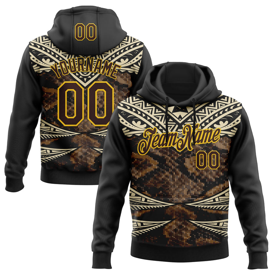 Custom Stitched Black Brown Cream-Yellow 3D Pattern Design Snake Skin Print Sportswear Pullover Sweatshirt Hoodie