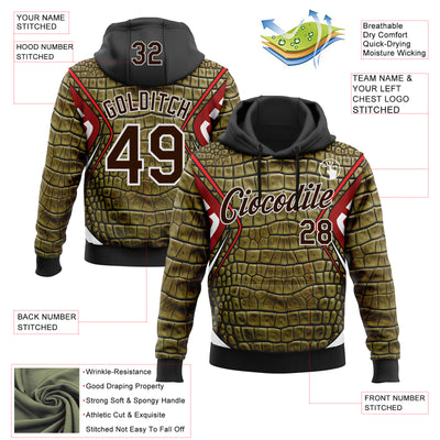 Custom Stitched Green Brown Black Red-White 3D Pattern Design Crocodile Skin Print Sportswear Pullover Sweatshirt Hoodie