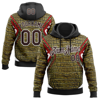 Custom Stitched Green Brown Black Red-White 3D Pattern Design Crocodile Skin Print Sportswear Pullover Sweatshirt Hoodie