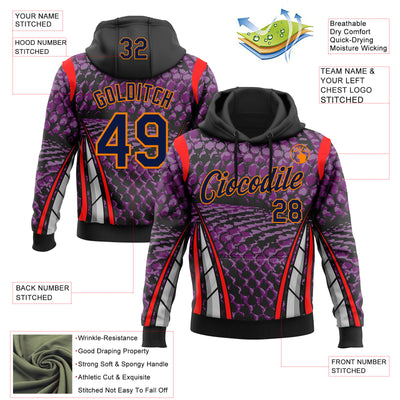 Custom Stitched Purple Navy Black Red Bay Orange-White 3D Pattern Design Snake Skin Print Sportswear Pullover Sweatshirt Hoodie
