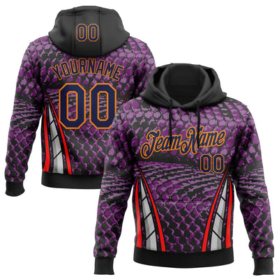 Custom Stitched Purple Navy Black Red Bay Orange-White 3D Pattern Design Snake Skin Print Sportswear Pullover Sweatshirt Hoodie