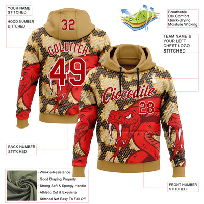Custom Stitched Old Gold Red Black-White 3D Pattern Design Snake Skin Print Sportswear Pullover Sweatshirt Hoodie