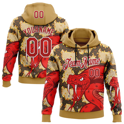 Custom Stitched Old Gold Red Black-White 3D Pattern Design Snake Skin Print Sportswear Pullover Sweatshirt Hoodie