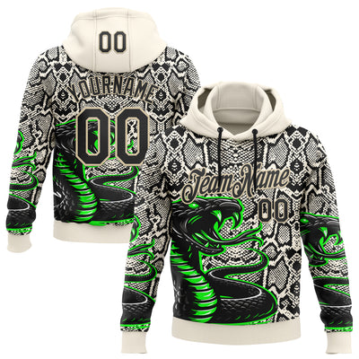 Custom Stitched Cream Black-Green 3D Pattern Design Snake Skin Print Sportswear Pullover Sweatshirt Hoodie