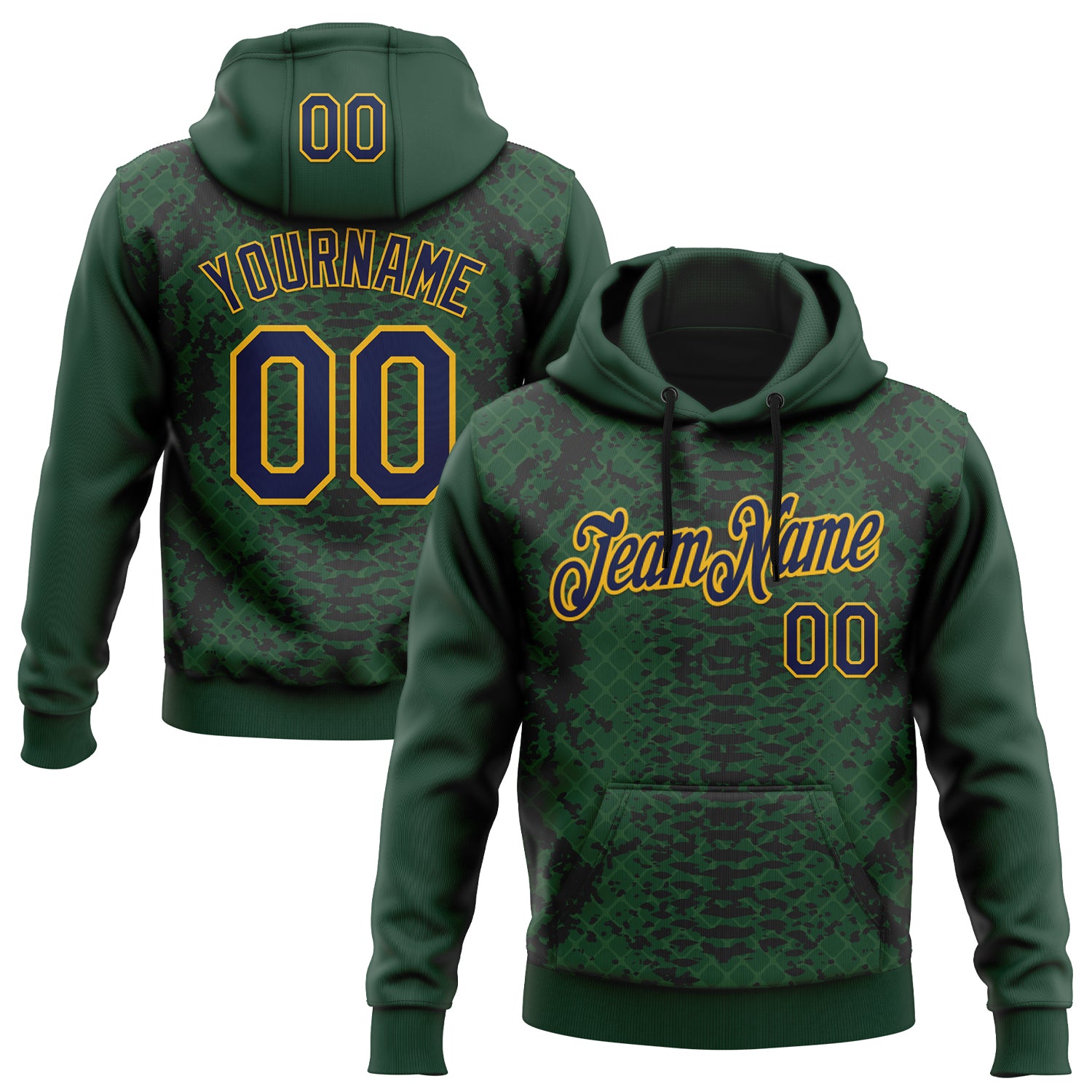 Custom Stitched Green Navy Black-Gold 3D Pattern Design Snake Skin Print Sportswear Pullover Sweatshirt Hoodie