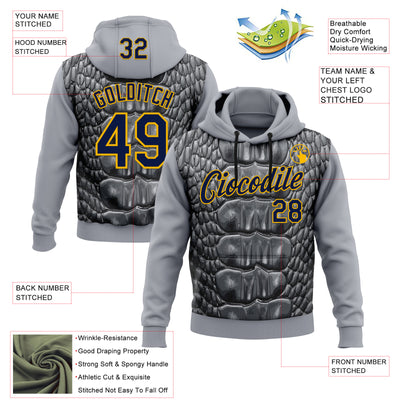Custom Stitched Gray Navy Black-Gold 3D Pattern Design Snake Skin Print Sportswear Pullover Sweatshirt Hoodie