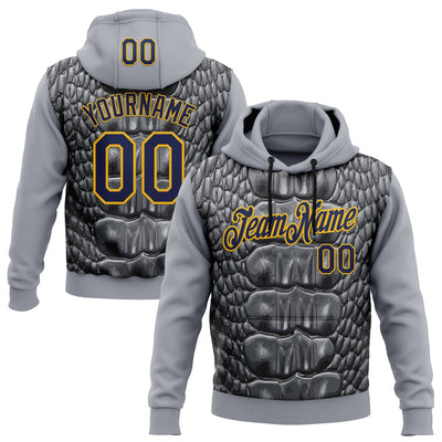 Custom Stitched Gray Navy Black-Gold 3D Pattern Design Snake Skin Print Sportswear Pullover Sweatshirt Hoodie