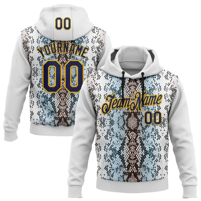 Custom Stitched White Navy Black Blue-Gold 3D Pattern Design Snake Skin Print Sportswear Pullover Sweatshirt Hoodie