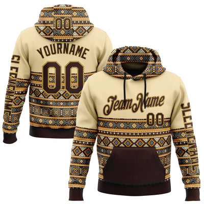 Custom Cream Brown-Old Gold 3D Pattern Design Western Cowboy Tribal Ethnic Sports Pullover Sweatshirt Hoodie