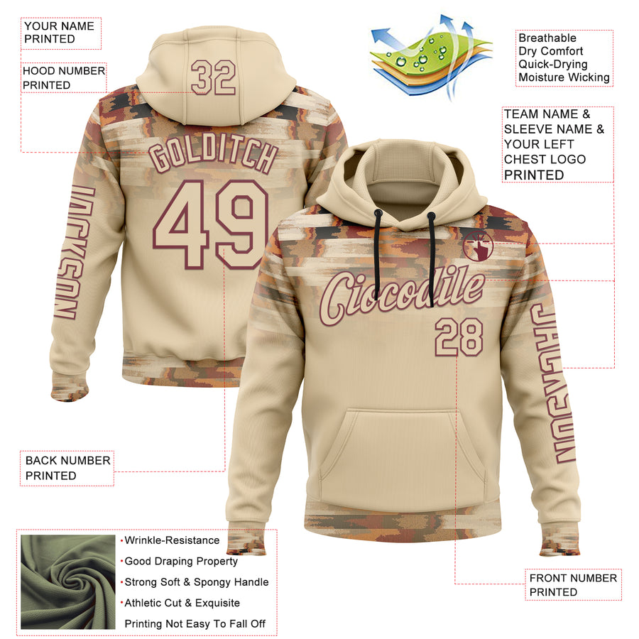 Custom City Cream Burgundy 3D Pattern Design Western Cowboy Tribal Ethnic Sports Pullover Sweatshirt Hoodie