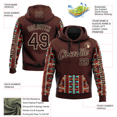Custom Brown City Cream 3D Pattern Design Western Cowboy Tribal Ethnic Sports Pullover Sweatshirt Hoodie